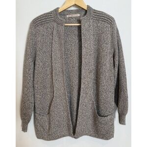 Simply Natural Oatmeal Marled Knit Alpaca Open Front Cardigan Sweater Pockets M